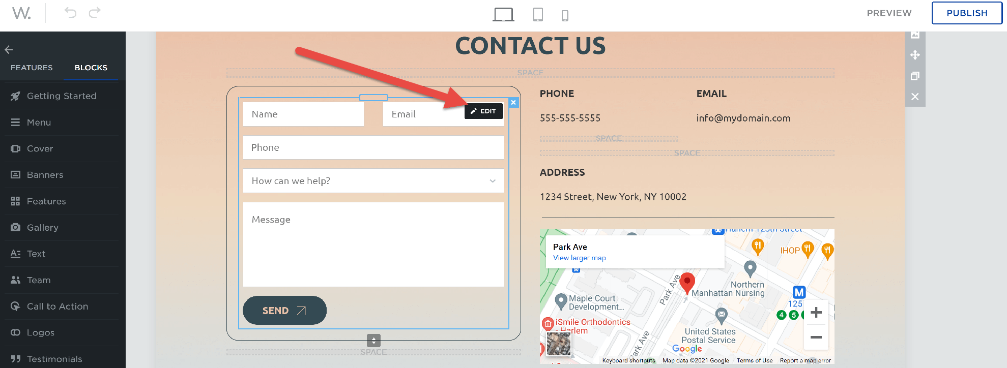 Edit option in Contact block