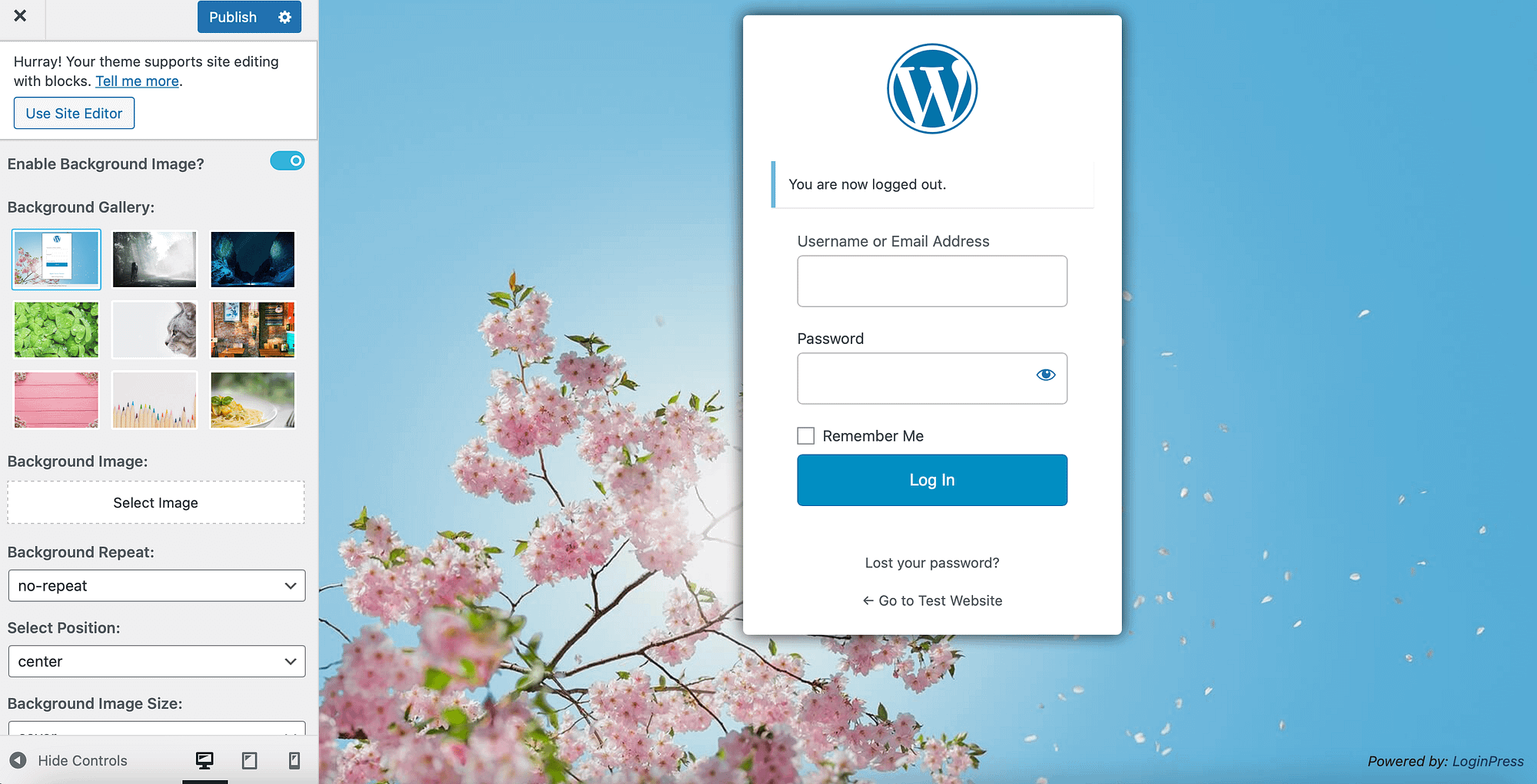 Apply background image to WordPress login page