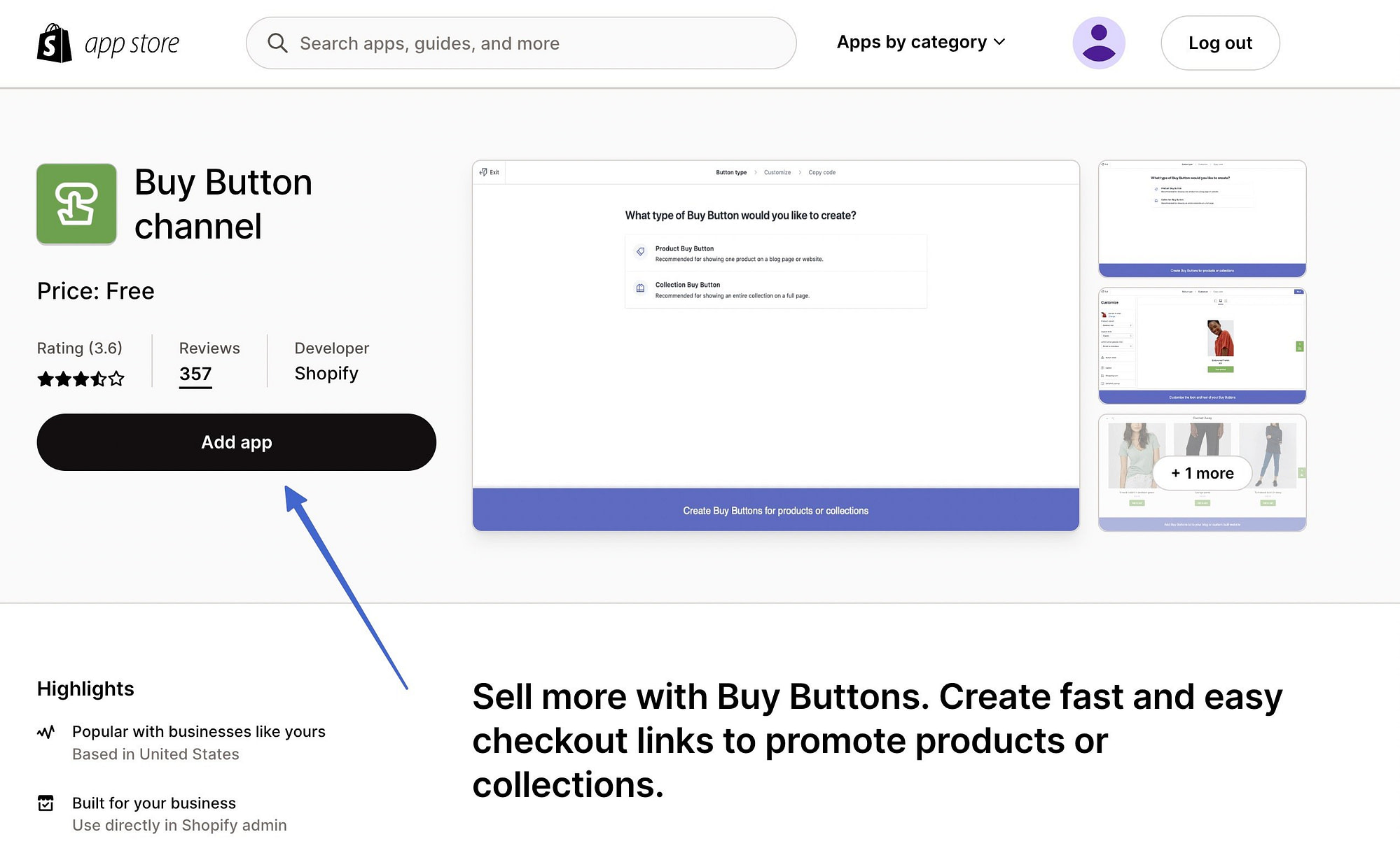 adding the Shopify buy button app  