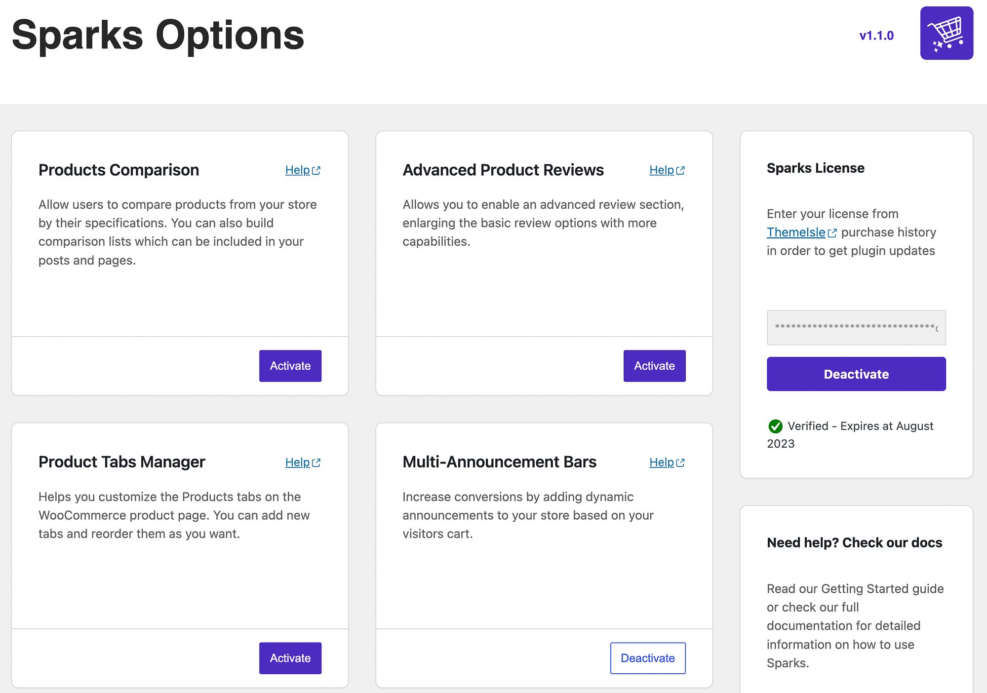 Activate Product Comparison Module in Sparks for WooCommerce