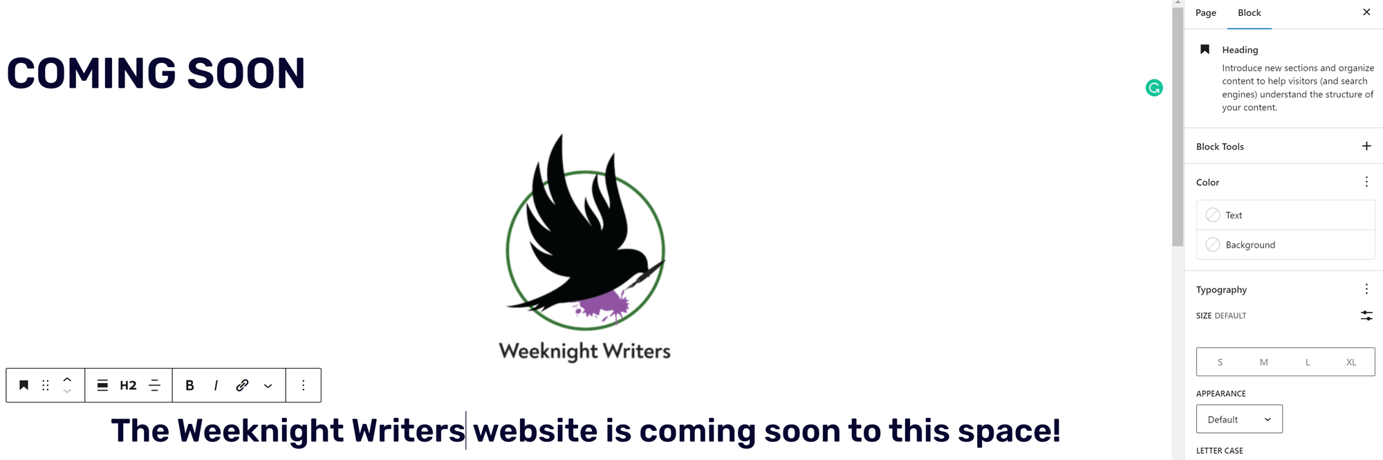 WordPress coming soon page with logo + coming soon header