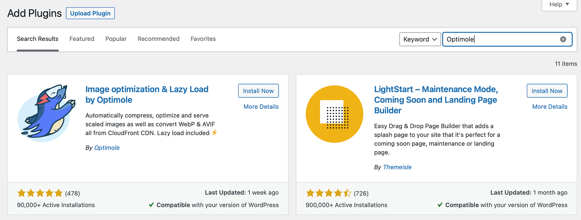 Installing Optimole allows you to extend WordPress to host images externally