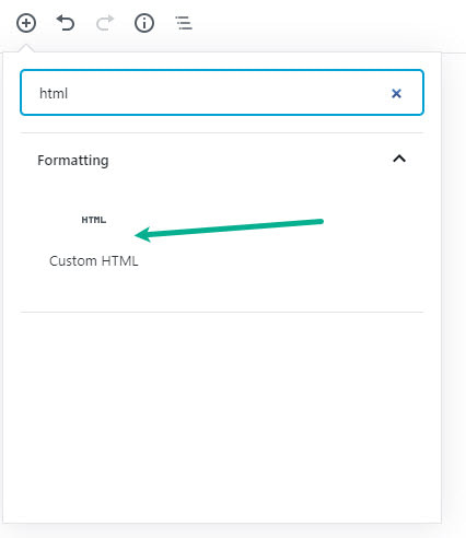 Add a new HTML block to for Google Form embed code