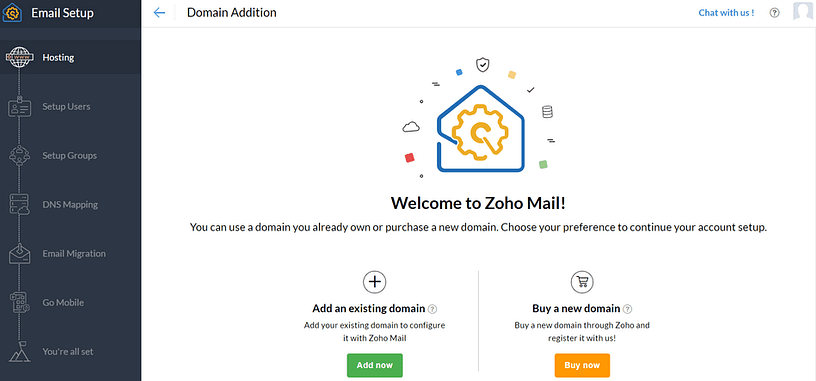 Choosing a domain through Zoho.