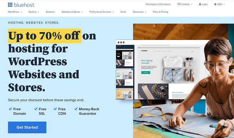 You can get a free email domain with a Bluehost hosting plan.
