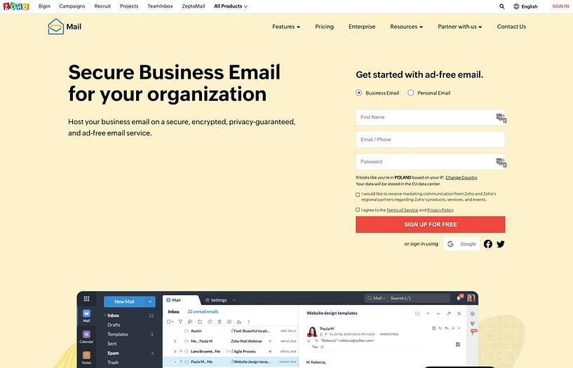Zoho Mail is one of the best places to get a free email domain.