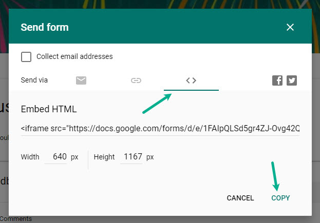 How to generate Google Forms embed code