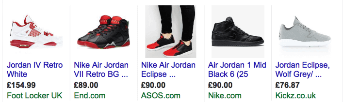 Some examples of Google Shopping ads.