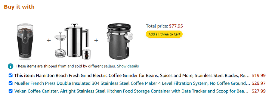 Cross-sell example on Amazon