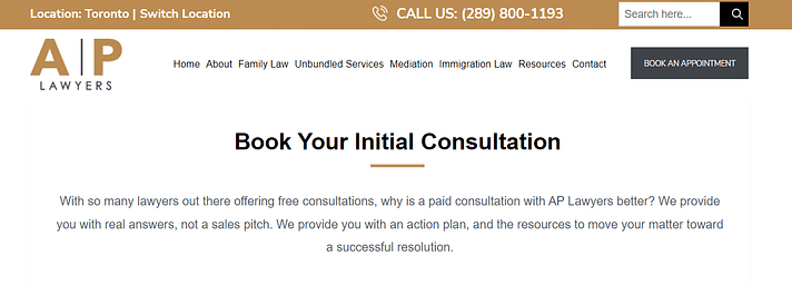 A booking page on a law firm site