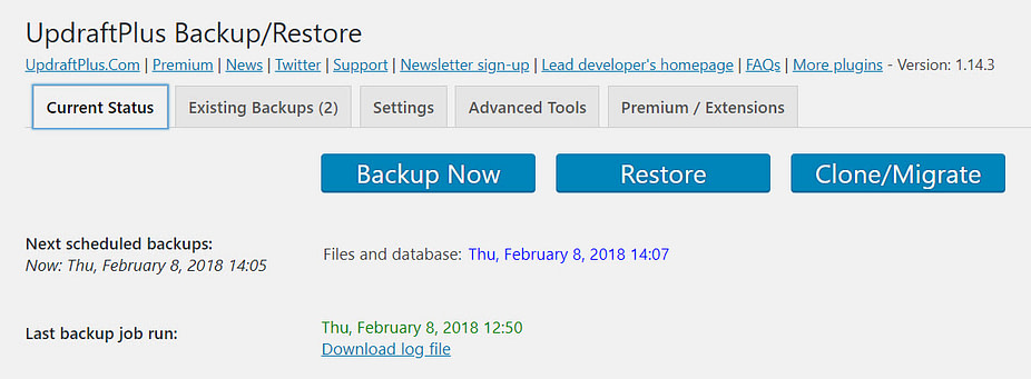 backup a WordPress site for free with UpDraftPlus