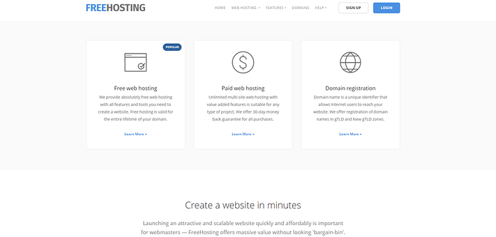 FreeHosting website hosting.
