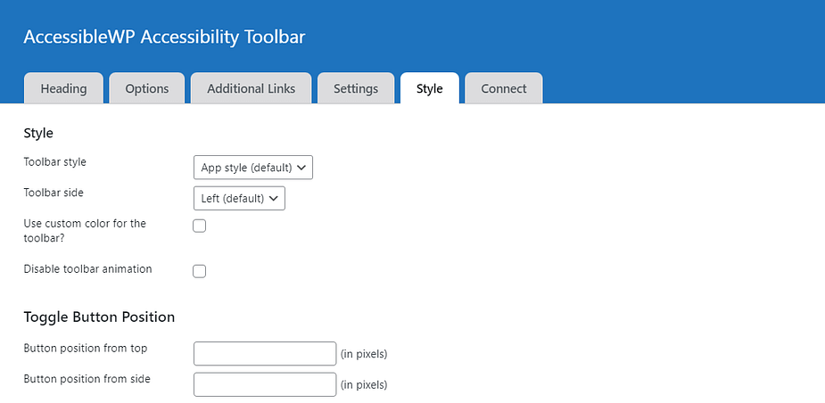 The settings for the AccessibleWP plugin