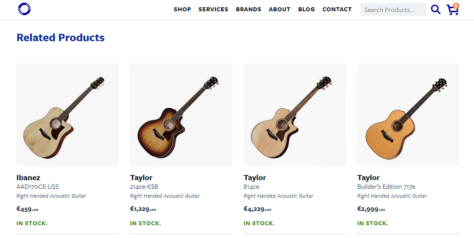 A "Related Products" section in an online guitar shop.