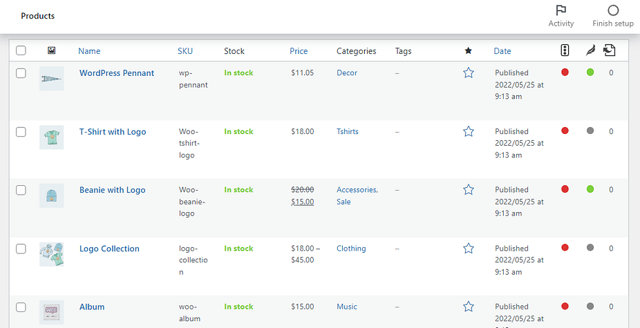The Products page in WooCommerce