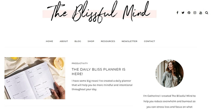 The Blissful Mind blog on self-care, which is one of the most profitable blog niches in 2022.