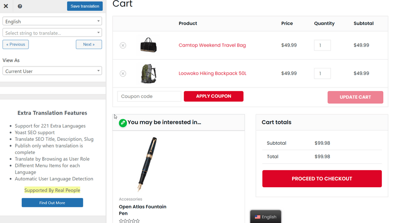 translating woocommerce cart page