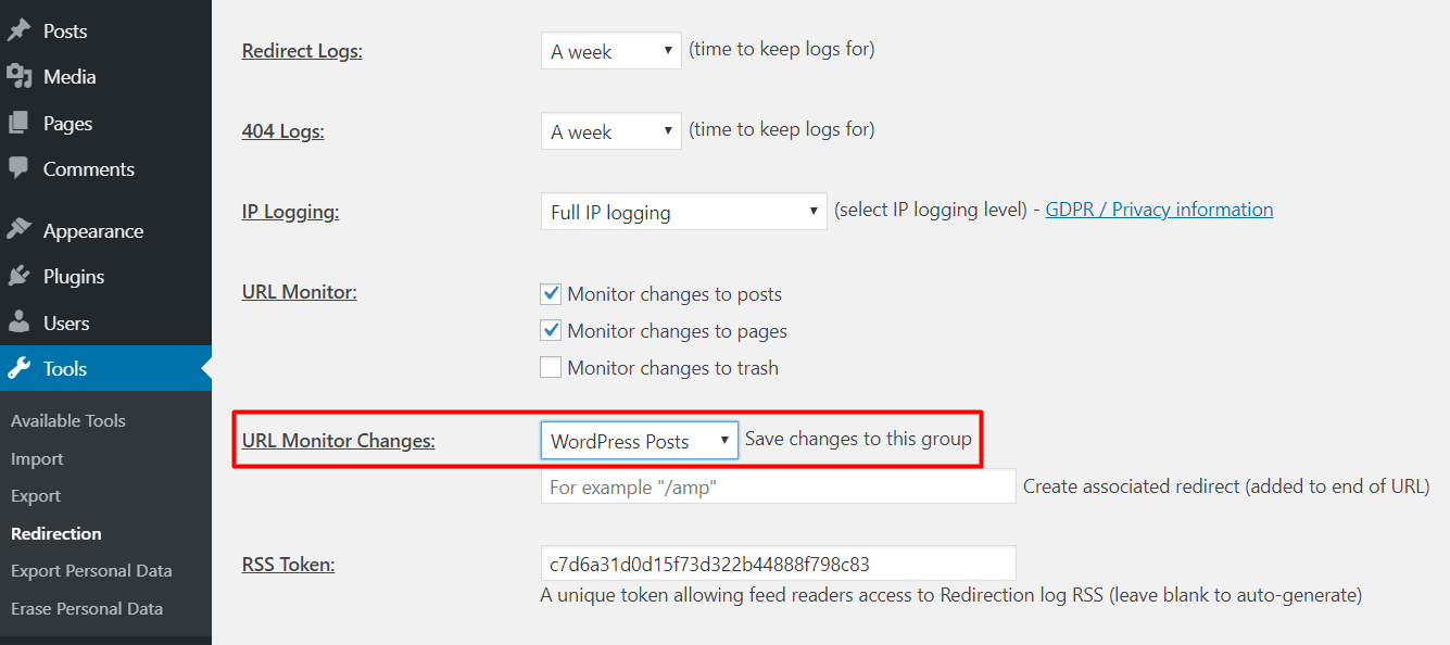 Opzioni di reindirizzamento