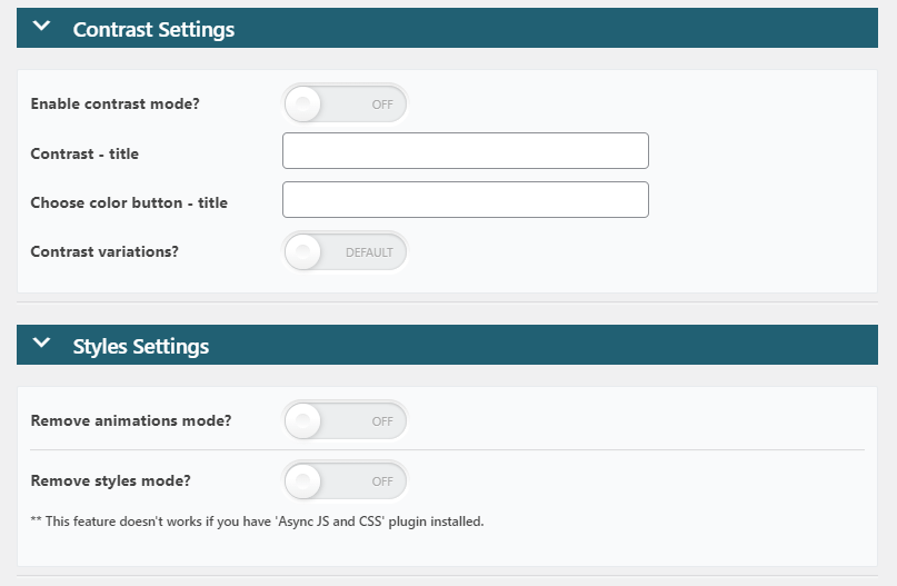 The configuration settings for the WP Accessibility Helper plugin, which is another well-known option among the WordPress accessibility plugins available.