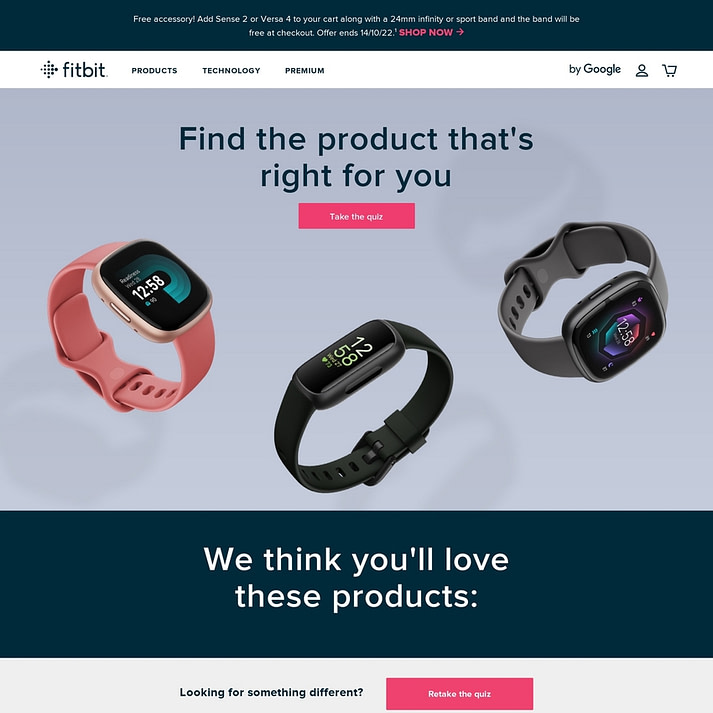 exemplos de página de destino: Fitbit