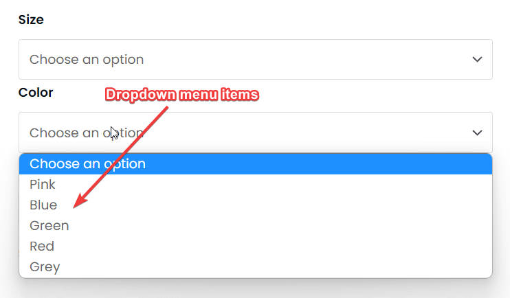 woocommerce variable product dropdown menu items