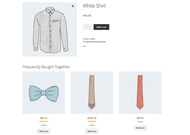 For example: a "Often purchased together" section on the WooCommerce product page.