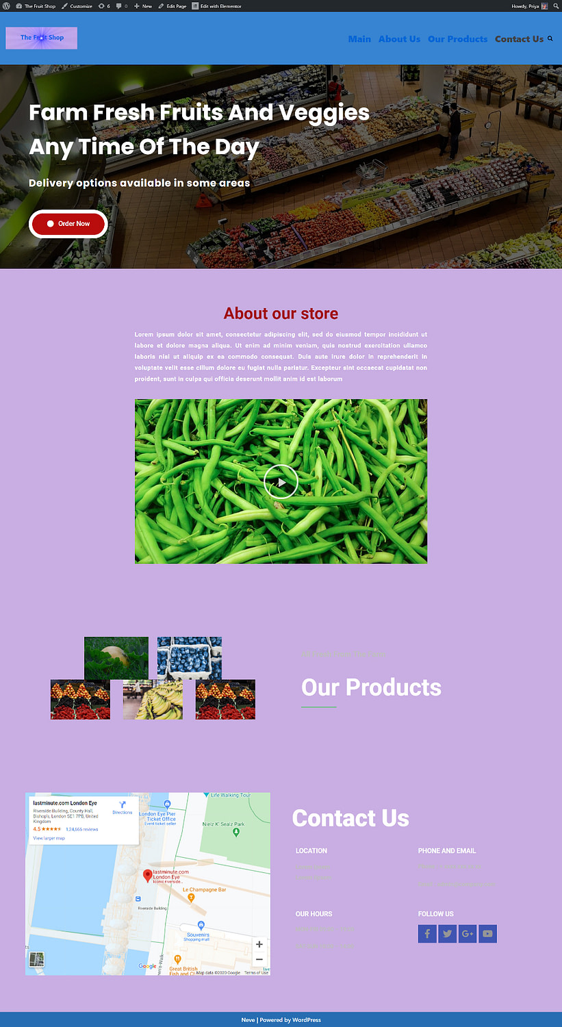 Creating one page website with Elementor