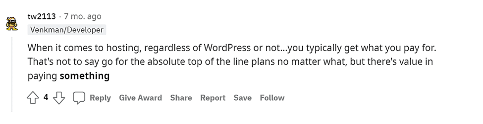 General opinion from Reddit about WordPress hosting