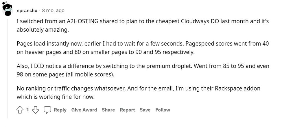 Cloudways opinion from Reddit
