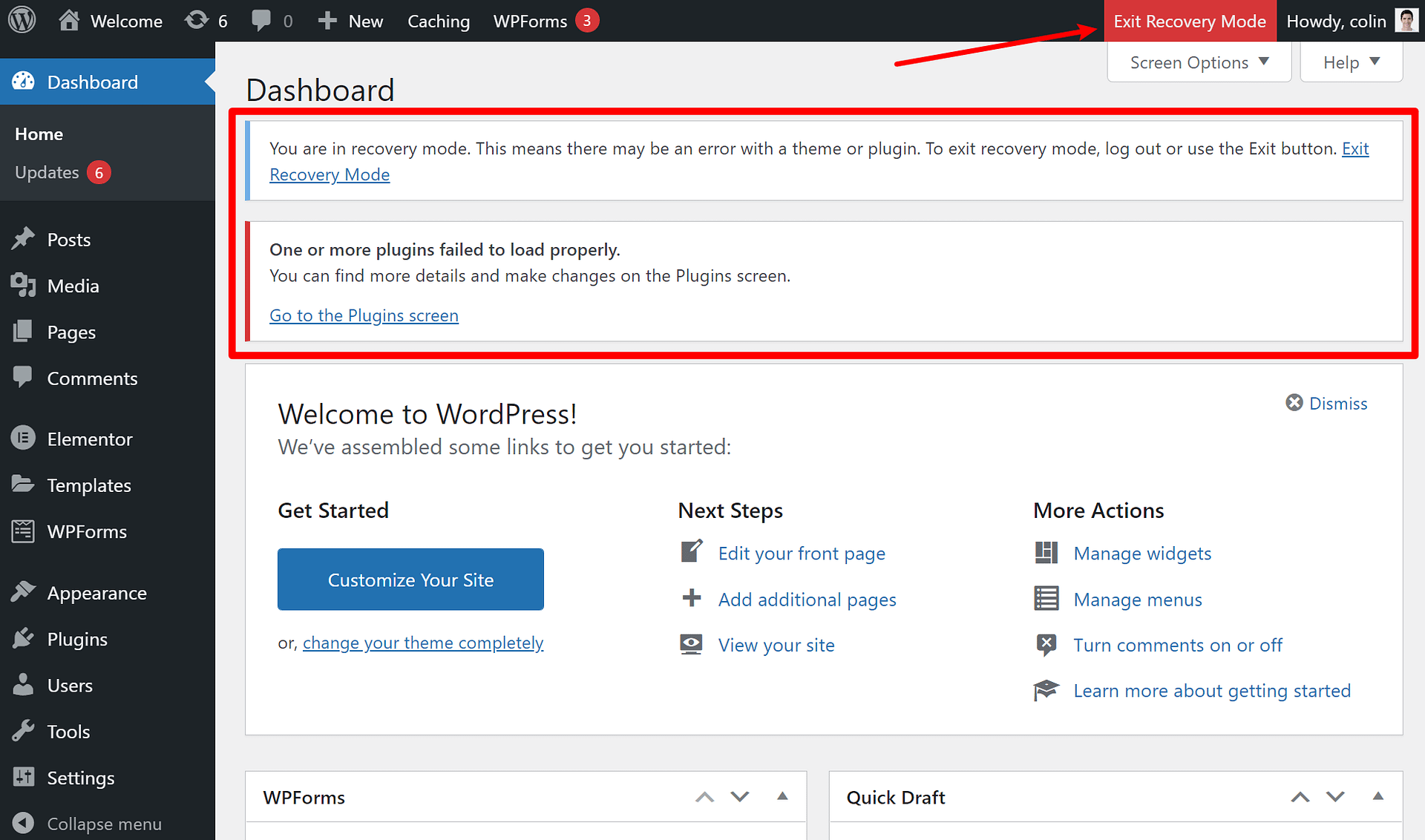 What is WordPress recovery mode?