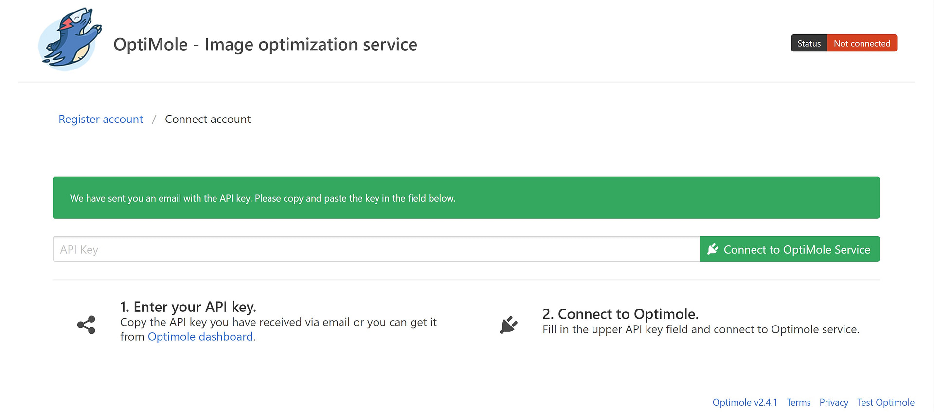 Adding your Optimole API key