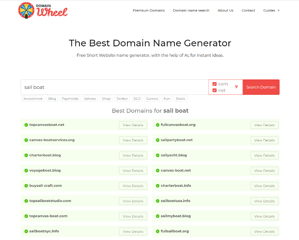 Générateurs de noms de domaine - Domain Wheel