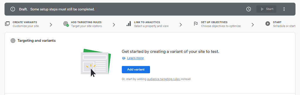 Create Google Optimize WordPress test variants