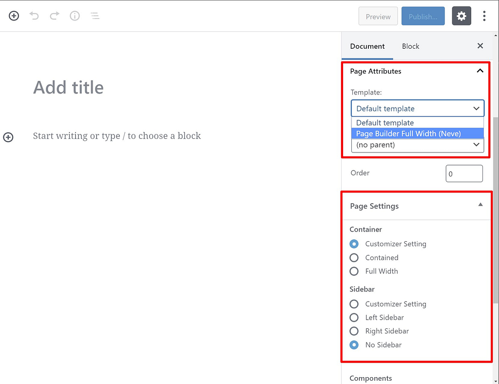 Example of full width page in WordPress