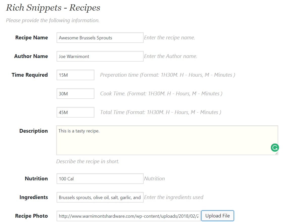 add schema to WordPress for recipes
