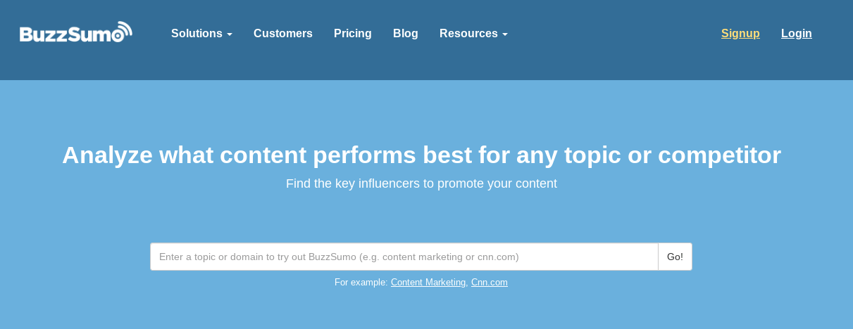 The homepage of BuzzSumo website.