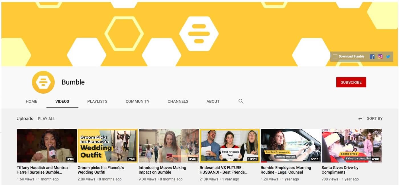 The Bumble YouTube channel. 