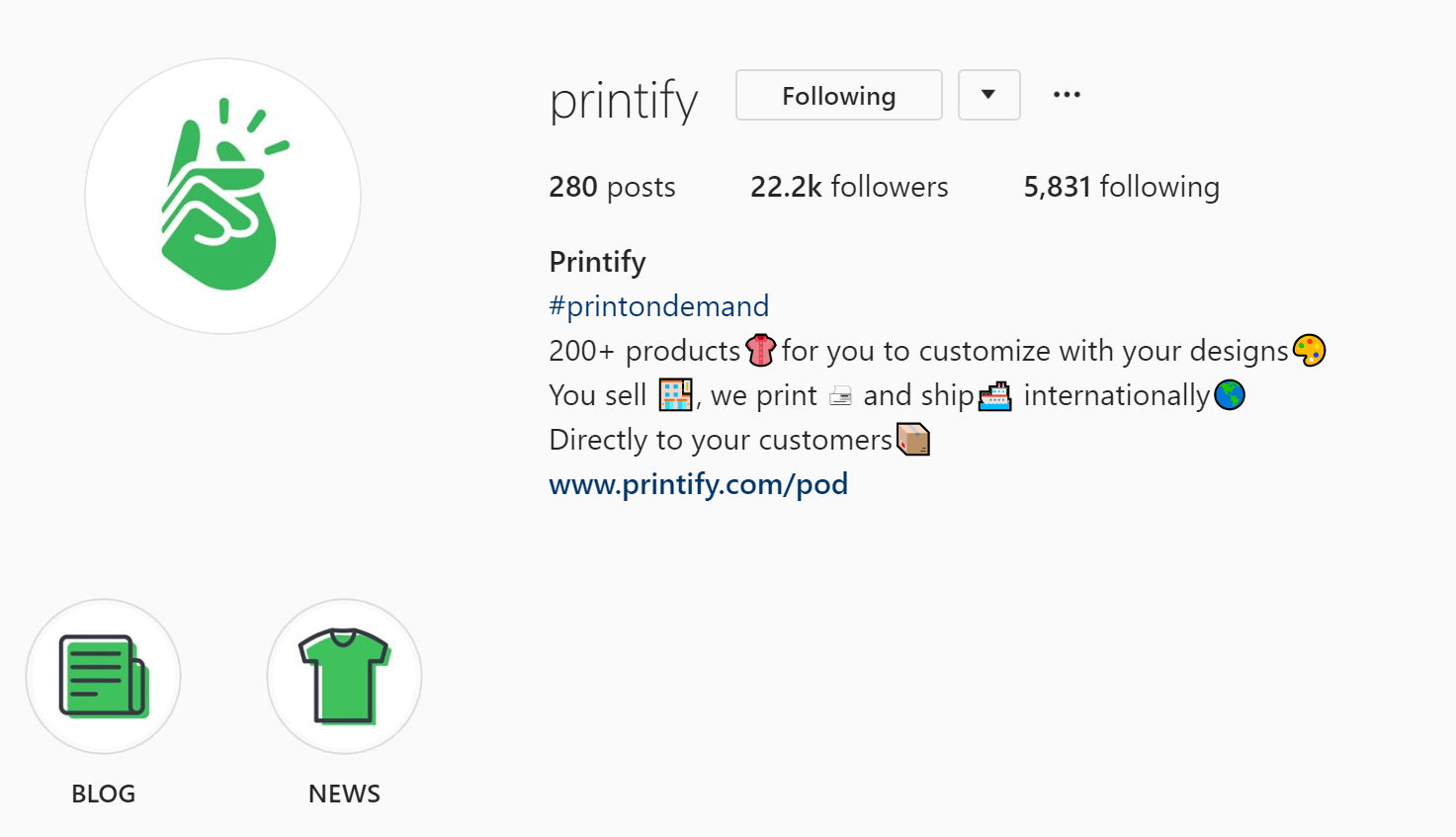printify - best Instagram bio