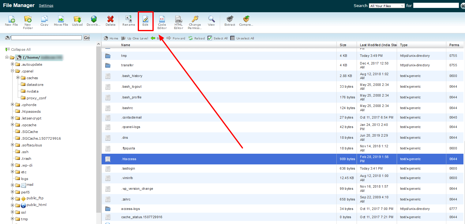 How to edit the .htaccess file