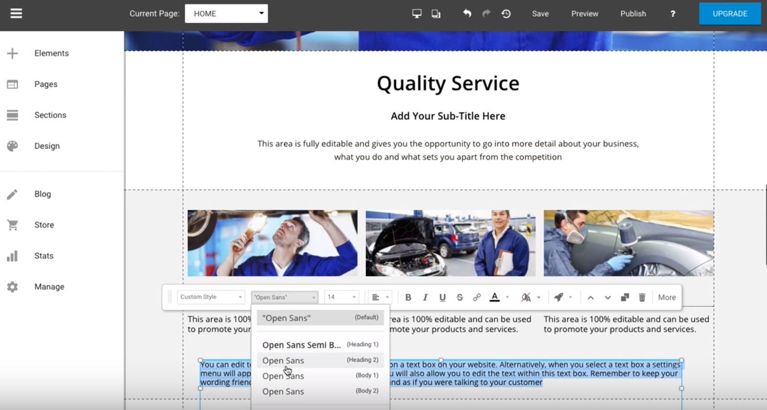 SiteBuilder drag-and-drop editor