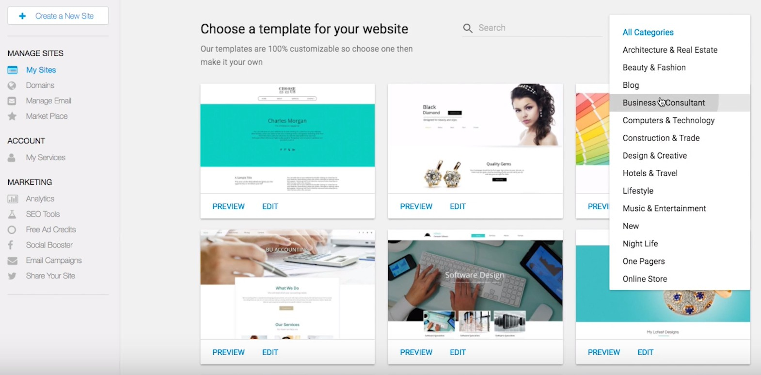 SiteBuilder templates