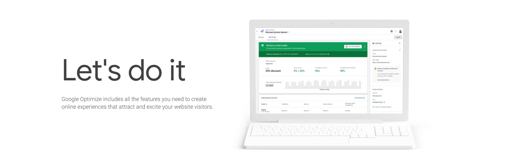 The Google Optimize homepage.