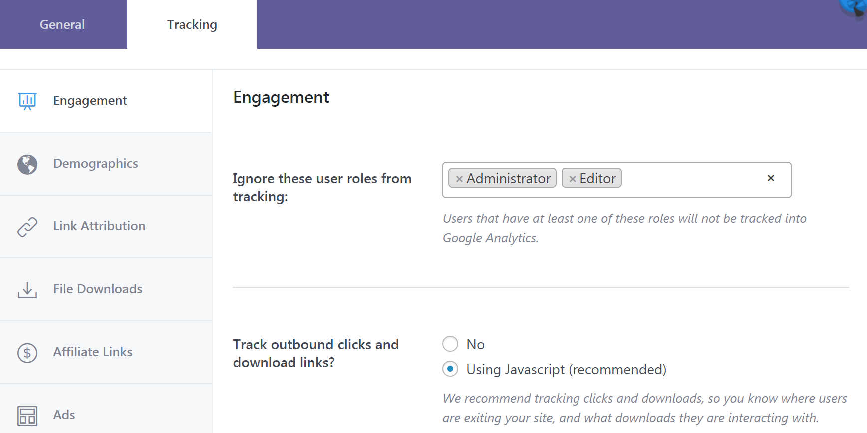Using MonsterInsights to track outbound links in WordPress.