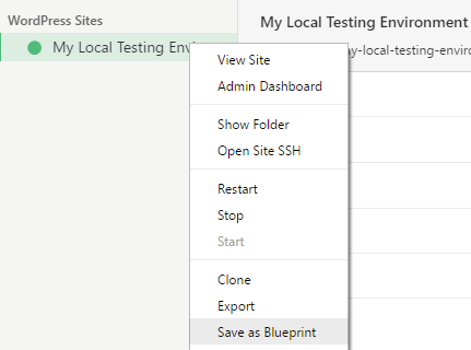 The option to save a website as a blueprint.