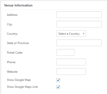 Specifying an address for your venue.