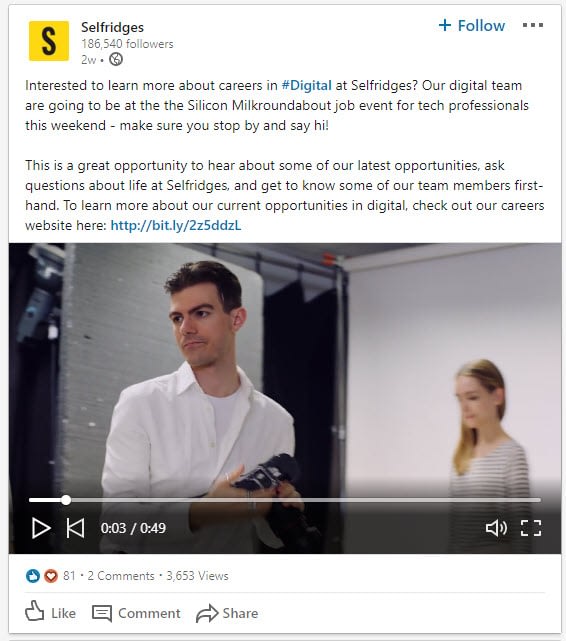selfridges LinkedIn video