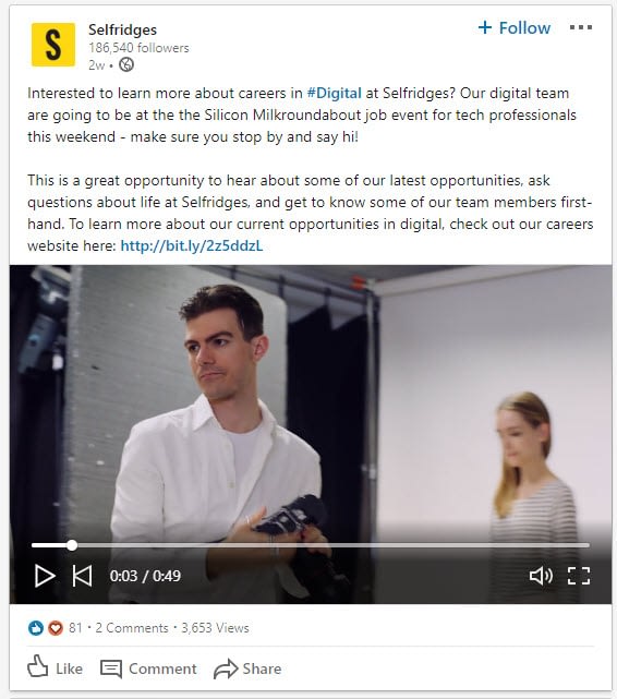 selfridges LinkedIn videos