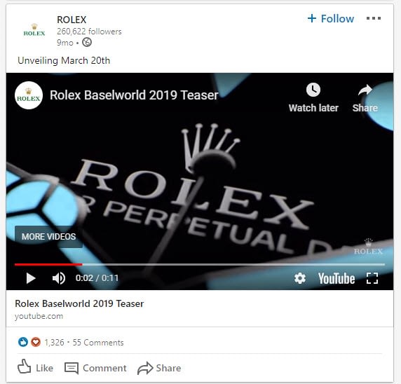 rolex LinkedIn videos