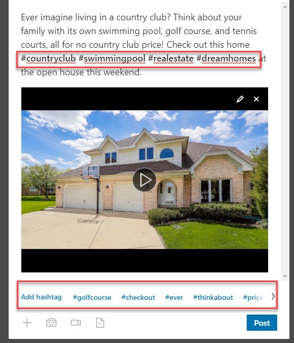 hashtags - LinkedIn videos