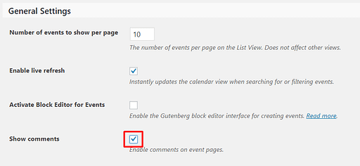 Some basic settings for the Events Calendar plugins.